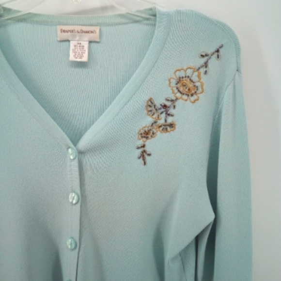 Draper's & Damon's Baby Blue Beaded Flower Ribbed Button Cardigan S Career - Picture 7 of 8
